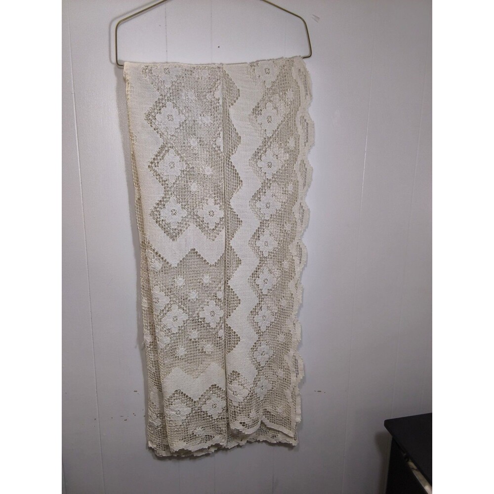 Off White Vintage Rectangle Lace Table Cloth Floral Tablecloth AS IS
